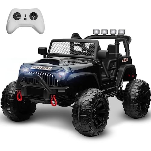 24V Ride on Car w/Remote Control, JOYRACER Kids Electric Vehicle Truck, 2 * 200W Powerful Engine & 9Ah Battery Powered, 3 High-Speed, Spring Suspension, Music, Toy Car for Girls Boys Birthday, Black from JOYRACER