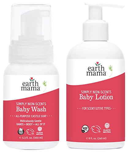 Earth Mama Bathtime Bundle | Simply Non-Scents Castile Baby Wash & Moisturizing Calendula Lotion from 