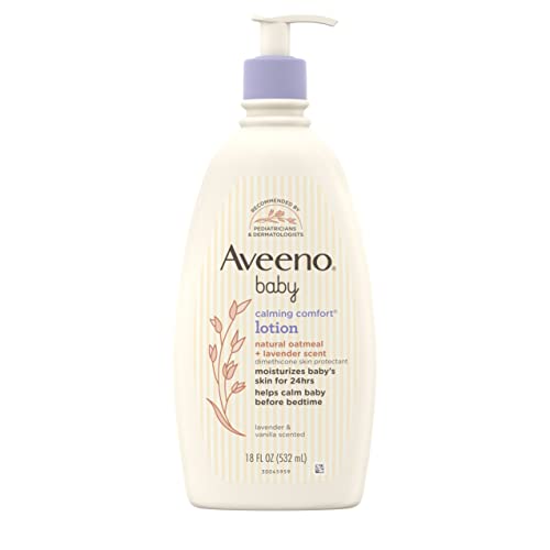 Aveeno Baby Calming Comfort Moisturizing Lotion with Relaxing Lavender & Vanilla Scents, Non-Greasy Body Lotion with Natural Oatmeal & Dimethicone, Paraben- & Phthalate-Free, 18 fl. Oz by Johnson & Johnson SLC