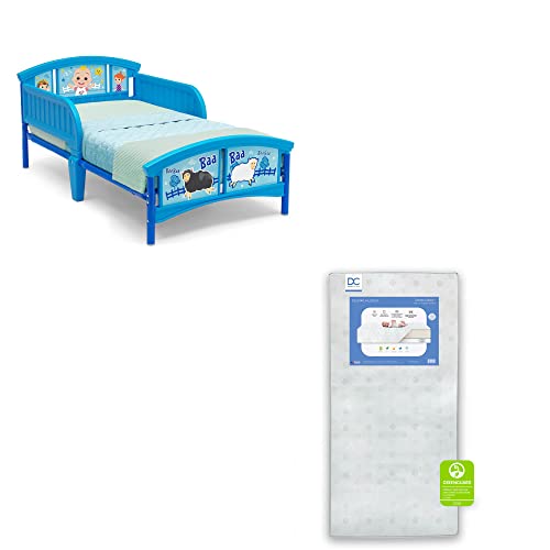 Delta Children Plastic Toddler Bed, CoComelon + Delta Children Twinkle Galaxy Dual Sided Crib and Toddler Mattress (Bundle) by 