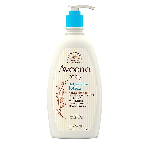 Aveeno Baby Daily Moisture Moisturizing Lotion for Delicate Skin with Natural Colloidal Oatmeal & Dimethicone, Hypoallergenic, Fragrance-, Phthalate- & Paraben-Free, 18 fl. oz by Aveeno Baby