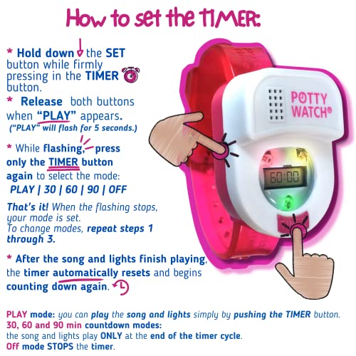 Potty Time: The Original Potty Watch | Newly Improved 2020 ~ Water Resistant | Toddler Toilet Training Aid, Warranty Included (Automatic Timers with Music for Gentle Reminders), Pink + Battery Kit by Potty Time, Inc