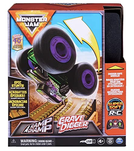 Monster Jam Official Ramp Champ Grave Digger Remote Control Monster Truck with Super Soft Wheels Indoor Play + Mystery Vehicle (Grave Digger Ramp Champ + Mystery Mini) from Spin Master