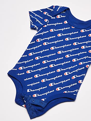 Champion Baby Infant 3-Piece Box Set Includes Body Suit, bib and Booties, All Over Script-Blue 420, 0-6M by Champion