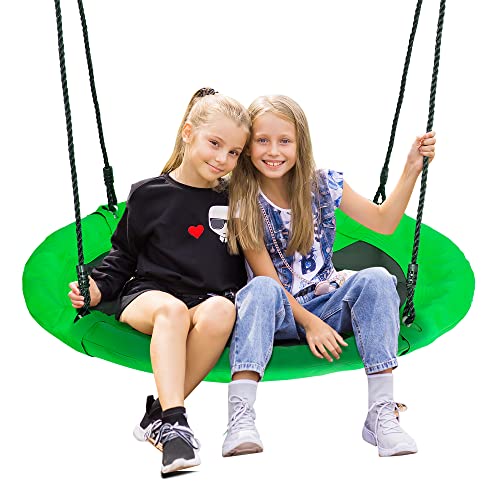 SUPER DEAL 40 Inch Green Saucer Tree Swing Set for Kids Adults 800lb Weight Capacity Waterproof Flying Swing Seat Textilene Fabric with Adjustable Hanging Ropes for Outdoor Playground, Backyard by SUPER DEAL