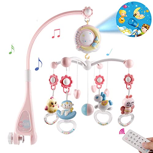 BOBXIN Baby Musical Crib Mobile with Projector and Night Light,150 Music,Timing Function,Take Along Mobile Music Box and Rattle,Gift for Toddles(with Bibs) from BOBXIN