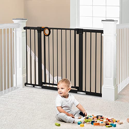RONBEI 29.93-51.5 inches Baby Gate with Door, Easy Install Heavy Duty Metal Child Gate Fits for Narrow Wide Tall Doorways Stairways, Auto-Close Safety Gate for Child and Pets, Black by RONBEI