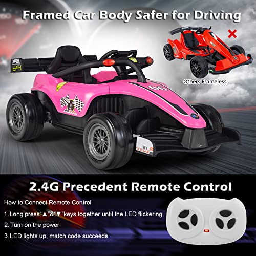 Costzon Kids Ride on Car, 12V Battery Powered Electric Racing Truck w/Remote Control, Spring Suspension, Music, LED Lights, USB Port, Children Ride on Motorized Vehicle Toy for 3-7 Years Old (Pink) by Costzon
