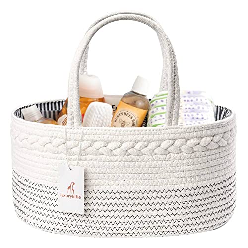 Luxury Little Baby Diaper Caddy Organizer - Rope Nursery Storage Bin for Boys and Girls - Large Tote Bag & Car Organizer with Removable Inserts - Baby Shower Gift Basket - Newborn Registry Must Haves from luxury little