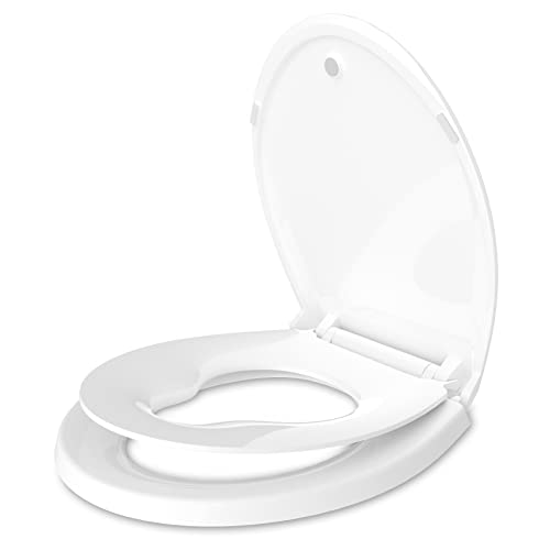 Toilet Seat with Toddler Seat Built In, Built-In Potty Training Seat for Kids, Slow-Close, Heavy Duty, Quick-Release Removable that will Never Loosen, Easy to Install & Clean, Round, White by UNIQUELABEL