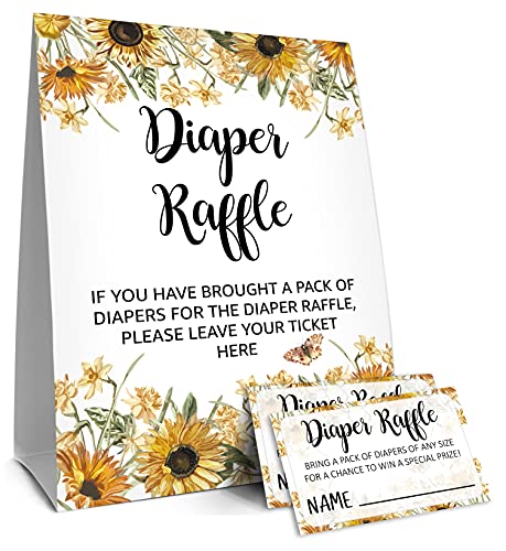Diaper Raffle Tickets and Sign Baby Shower Games, Decorations, Party Favors For Baby Showers â 1 Sign, 50 Cards per Pack(DIAPER-C003) by Doreen's Boutique