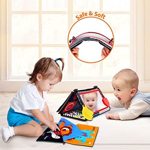 Baby Tummy Time Toys 0-6 6-12 Months Newborn Infant Mirror Toys with Sensory Crinkle Books and Teethers, Black and White High Contrast Baby Toys, Montessori Crawling Toys for Boys Girls 0 3 6 12 Month by Keysense Lifestyle