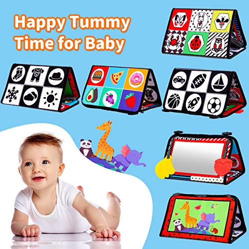 Baby Tummy Time Toys 0-6 6-12 Months Newborn Infant Mirror Toys with Sensory Crinkle Books and Teethers, Black and White High Contrast Baby Toys, Montessori Crawling Toys for Boys Girls 0 3 6 12 Month by Keysense Lifestyle