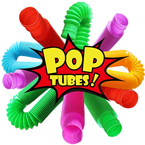 Novelty Place 6 Pack Pull & Pop Tube Sensory Fidget Toy for Kids and Adults, Colorful Heavy-Duty Pop Tubes for Construction and Building - Sensory Educational Toys for Stress, Autism, ADHD and Anxiety by Novelty Place