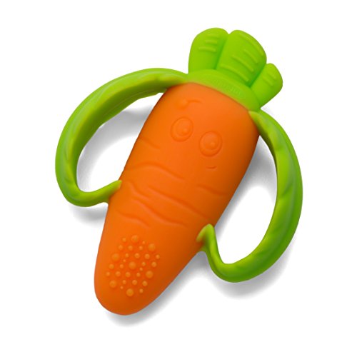 Infantino Lil' Nibbles Textured Silicone Teether -Sensory Exploration and Teething Relief with Easy to Hold Handles, Orange Carrot from Infantino