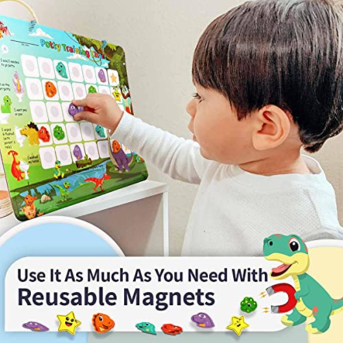 Potty-Training-Chart-with-35 Reusable Magnetic-Stickers. A Dinosaur Potty Chart that Reward Toddlers â Motivational Toilet Potty Training Stickers Chart for Boys & Girls (Dinosaurs) by PUTSKA