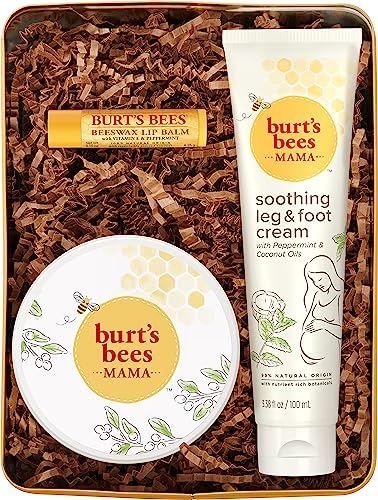 Burt's Bees Mama Bee Gift Set with Tin, 3 Pregnancy Skin Care Products - Leg & Foot Cream, Belly Butter and Original Beeswax Lip Balm from Burt's Bees, Inc.