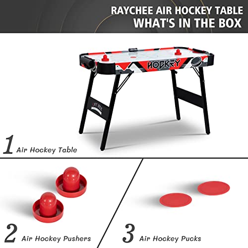 RayChee Foldable Powered Air Hockey Table, 48â Mid-Size Indoor Hockey Table Sports Gaming Set w/2 Pucks, 2 Pushers, LED Scoreboard, Powerful 12V Motor for Adults and Kids, Home Game Room (Red) from RayChee