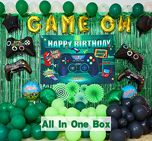 Video Game Happy Birthday Party Decorations Level Up Gaming Party Supplies Set for Boy with Balloons Garland kit Birthday Backdrop Gaming Foil Balloons Game On Balloon Banner and Curtains from FIGEPO
