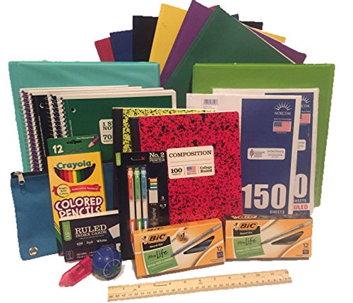 Secondary School Supply Pack - 25 Essential Items for College, High School or Middle School. Includes Pencils, Paper, Binders, Notebooks, Folders and More! 25 Piece Bundle by 