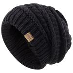 Oversized Black Cable Knit Beanie for Women