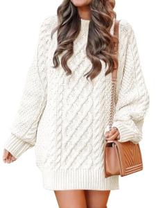 ANRABESS Women's Oversized Cable Knit Sweater Dress