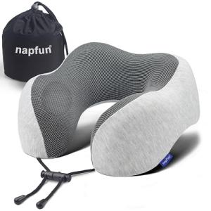 Napfun Memory Foam Travel Neck Pillow, Light Grey