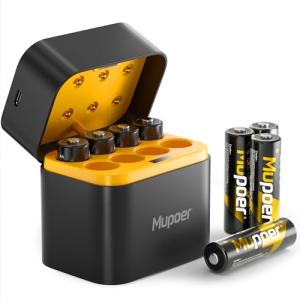 Rechargeable AA Lithium Batteries with Charger - Gold