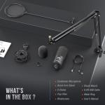 FIFINE USB Studio Microphone Kit with Boom Arm
