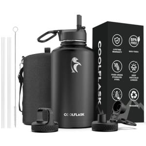 Large Insulated Water Bottle with Straw & Lids