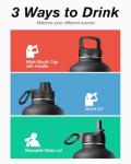 Large Insulated Water Bottle with Straw & Lids