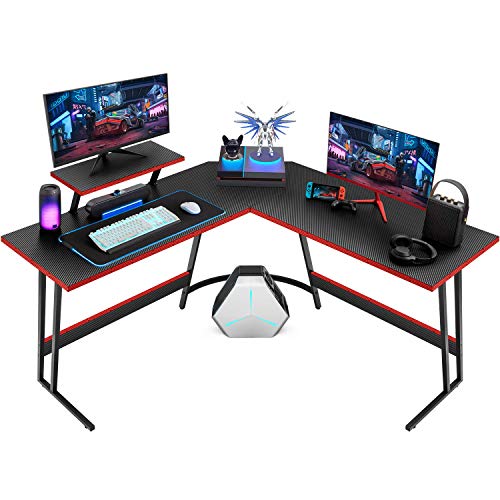 L-Shaped Gaming Desk with Monitor Stand - Black