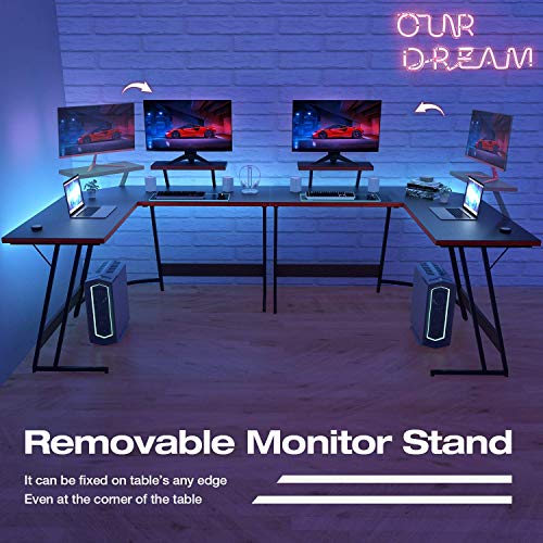 L-Shaped Gaming Desk with Monitor Stand - Black