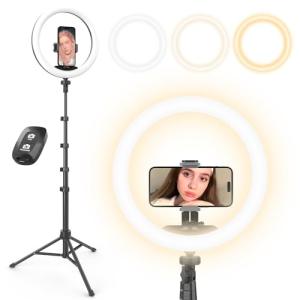 UBeesize 12” Selfie Ring Light with 62” Extendable Tripod Stand & Remote, LED Circle Light with Phone Holder for Video Recording