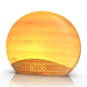 Natural Wood Sound Machine Alarm Clock with Sunrise