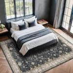 Black Boho 5x7 Washable Low Pile Rug