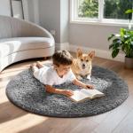 Ophanie 4Ft Gray Round Fluffy Area Rug