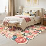 Cozy Floral Washable Area Rug 5x7 Beige