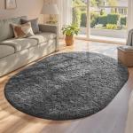 Soft Grey Oval Rug for Bedroom or Living Room