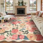 Cozy Floral Washable Area Rug 5x7 Beige