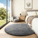 Ophanie 4Ft Gray Round Fluffy Area Rug