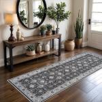 Vintage Black Washable Hallway Runner Rug 2x6