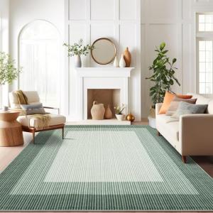 Large Machine Washable Geometric Area Rug - Green