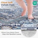 Vintage Blue Round Washable Low-Pile Rug 4ft