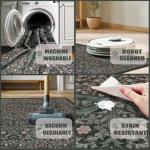 Washable Green 9x12 Living Room Area Rug