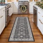 Vintage Black Washable Hallway Runner Rug 2x6