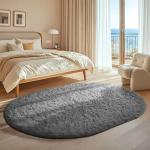 Soft Grey Oval Rug for Bedroom or Living Room