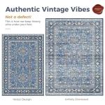 Vintage Blue Round Washable Low-Pile Rug 4ft