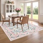 Pink Washable Floral Vintage Area Rug 8x10