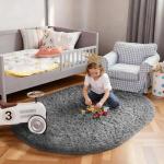 Soft Grey Oval Rug for Bedroom or Living Room